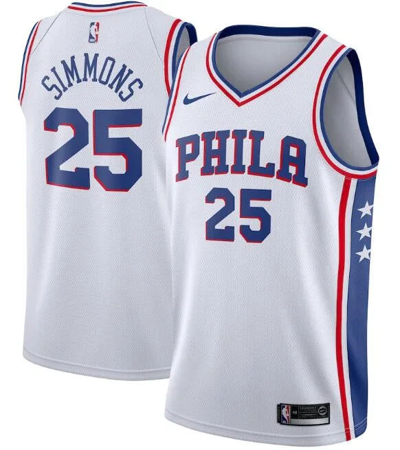 Men's Philadelphia 76ers White #25 Ben Simmons Association Edition Stitched Swingman Basketball Jersey