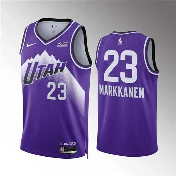 Men's Utah Jazz #23 Lauri Elias Markkanen Purple 2023/24 City Edition Stitched Basketball Basketball Jersey