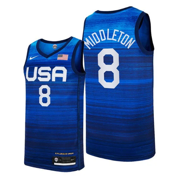 Men's USA Basketball #8 Khris Middleton 2021 Blue Tokyo Olympics Stitched Away Basketball Jersey