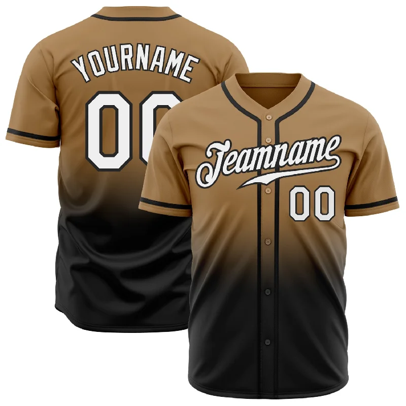 Custom Old Gold White-Black Authentic Fade Fashion Baseball Jersey