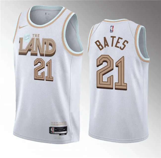 Men's Cleveland Cavaliers #21 Emoni Bates White 2023 Draft City Edition Stitched Basketball Jersey