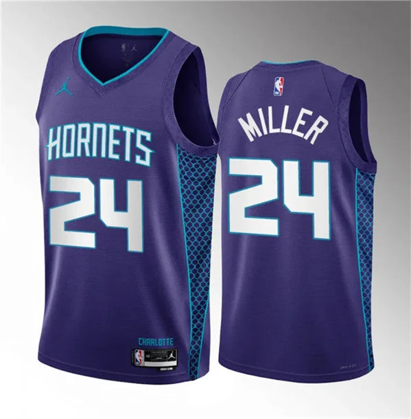 Men's Charlotte Hornets #24 Brandon Miller Purple 2023 Draft Statement Edition Stitched Basketball Basketball Jersey