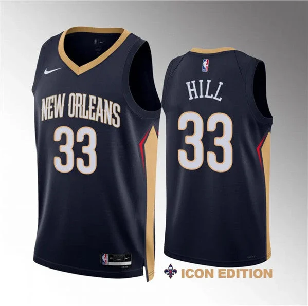 Men's New Orleans Pelicans #33 Malcolm Hill Navy Icon Edition Stitched Basketball Basketball Jersey