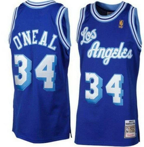 Men's Los Angeles Lakers #34 Shaquille O'Neal Blue Mitchell & Ness Stitched Basketball Jersey