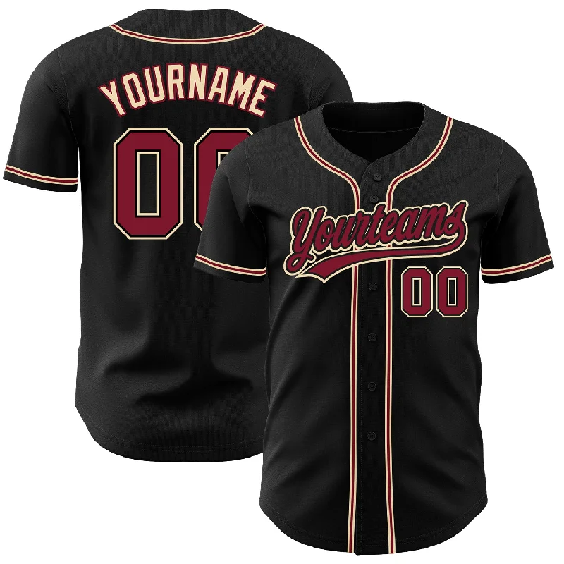 Custom Black Crimson-City Cream Authentic Baseball Jersey