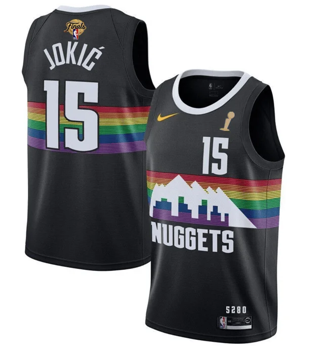 Men's Denver Nuggets #15 Nikola Jokic Black 2023 Finals Champions City Edition Stitched Basketball Basketball Jersey