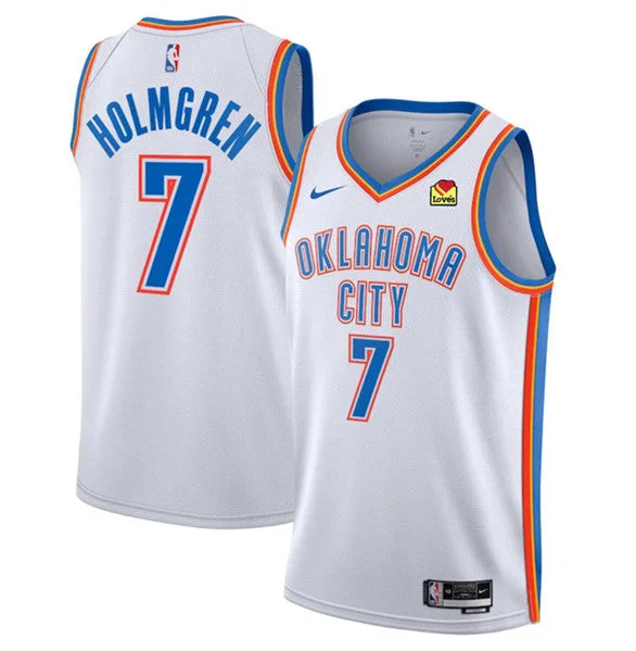 Men's Oklahoma City Thunder #7 Chet Holmgren White Association Edition Stitched Basketball Basketball Jersey