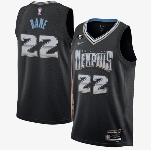 Men's Memphis Grizzlies #22 Desmond Bane Black 2022/23 City Edition With NO.6 Patch Stitched Basketball Basketball Jersey