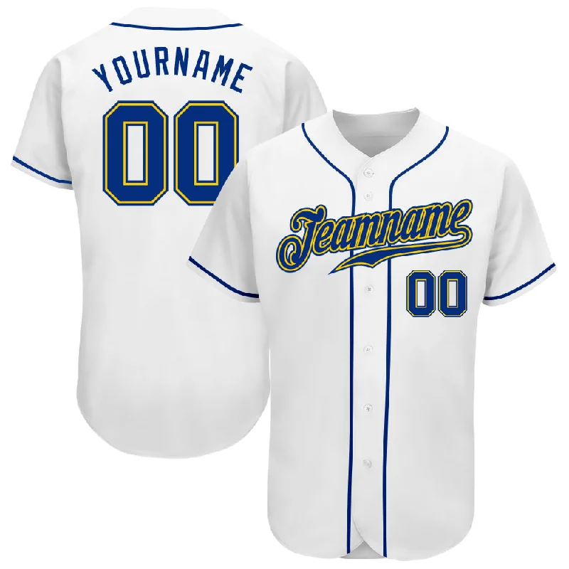 Custom White Royal-Gold Authentic Baseball Jersey