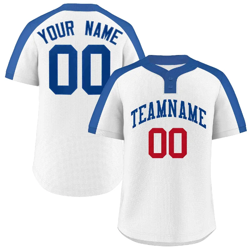 Custom White Royal Classic Style Authentic Two-Button Baseball Jersey