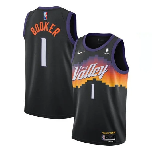 Men's Phoenix Suns #1 Devin Booker Black 2021 City Edition 75th Anniversary Stitched Basketball Jersey