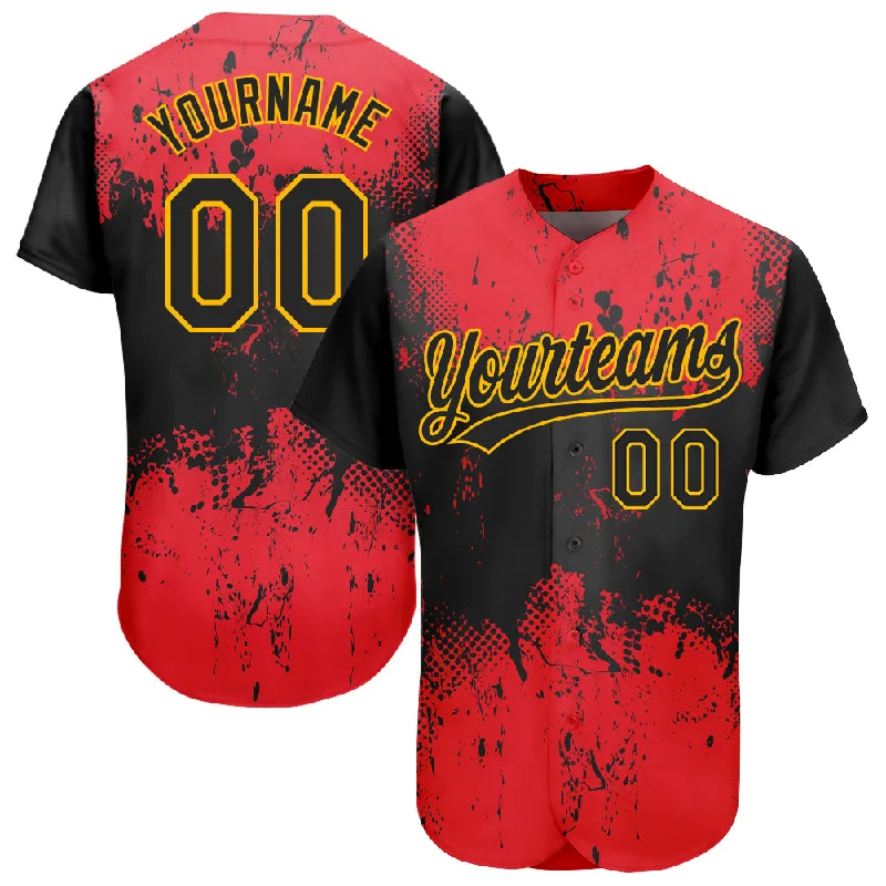 Custom Red Black-Gold 3D Pattern Design Authentic Baseball Jersey