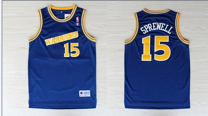 Warriors 15 Sprewell Blue Mesh Basketball Jerseys