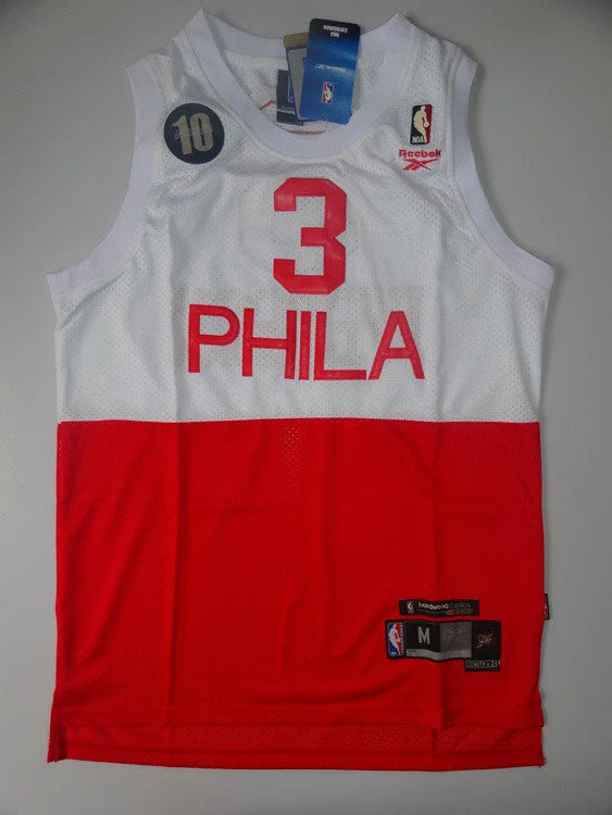 76ers 3 Iverson Red&White M&N 10th Basketball Jerseys