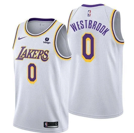 Men's Los Angeles Lakers #0 Russell Westbrook "Bibigo" White Stitched Basketball Basketball Jersey