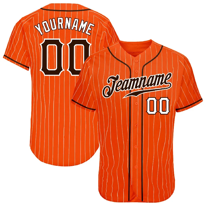 Custom Orange White Pinstripe Brown-White Authentic Baseball Jersey