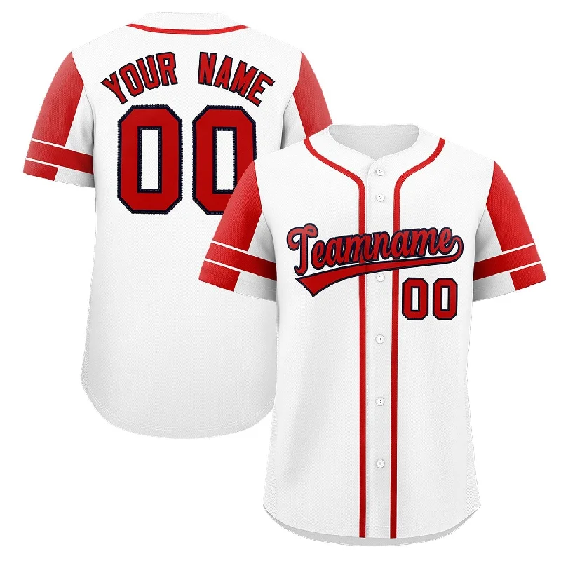 Custom White Red Personalized Raglan Sleeves Authentic Baseball Jersey