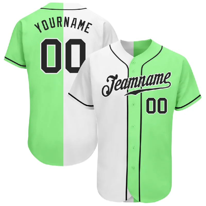 Custom Pea Green Black-White Authentic Split Fashion Baseball Jersey