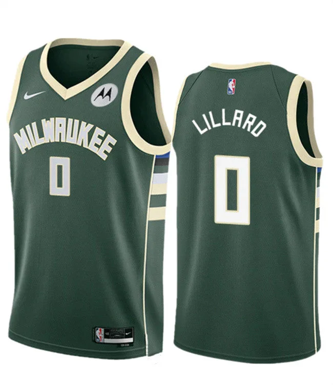 Men's Milwaukee Bucks #0 Damian Lillard Green Icon Edition Stitched Basketball Basketball Jersey