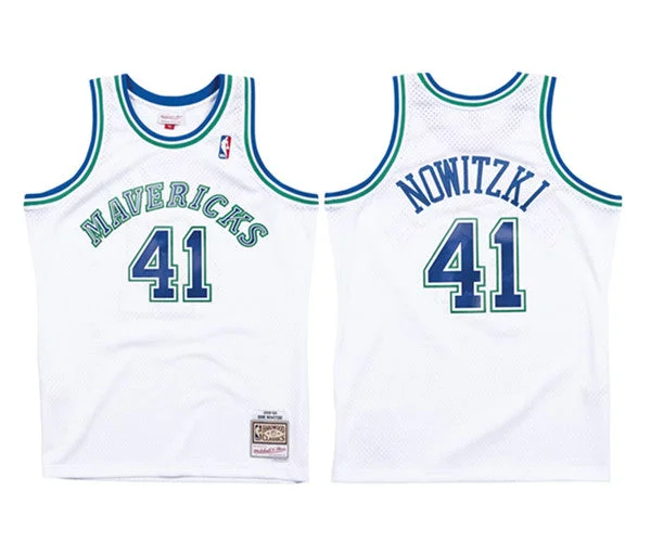 Men's Dallas Mavericks #41 Dirk Nowitzki White 1998-99 Stitched Basketball Jersey