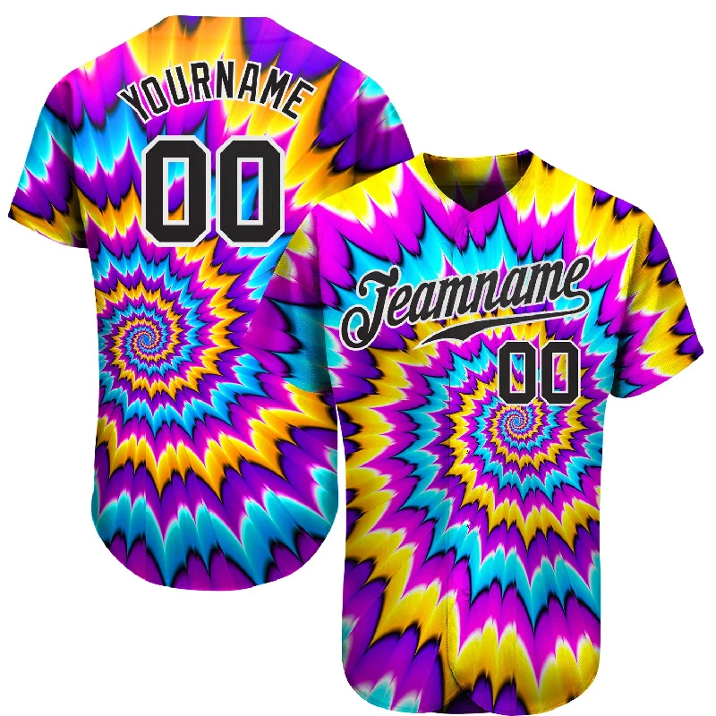 Custom Tie Dye Black-White 3D Authentic Baseball Jersey