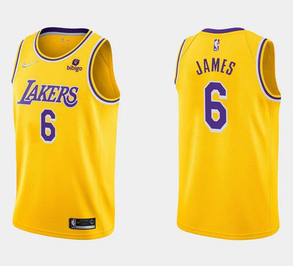 Men's Los Angeles Lakers #6 LeBron James 75th Anniversary Diamond Gold 2021 Stitched Basketball Basketball Jersey