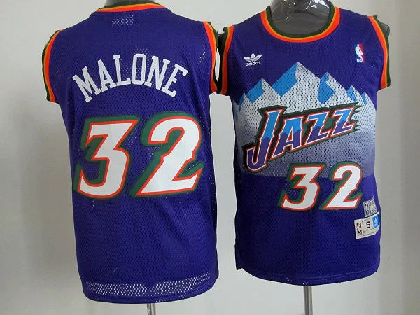 Jazzs 32 Malone Purple m&n Basketball Jerseys