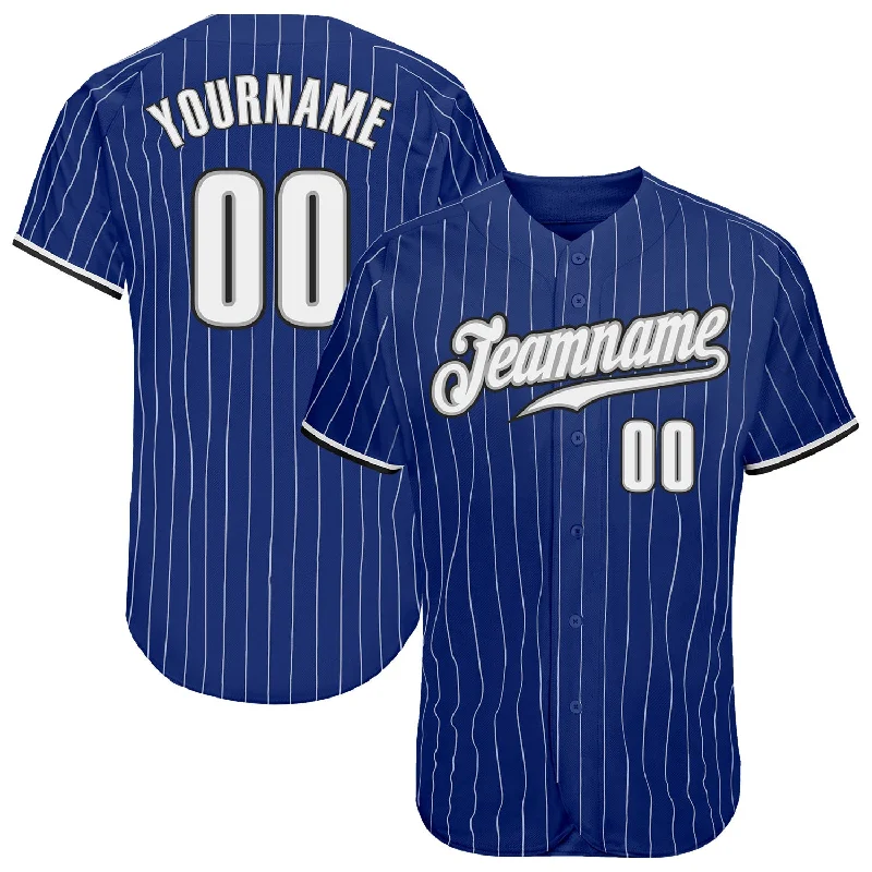 Custom Royal White Pinstripe White-Black Authentic Baseball Jersey