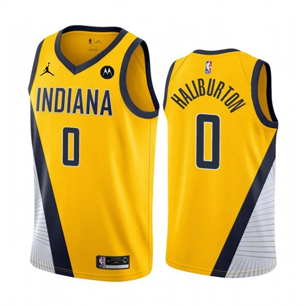 Men's Indiana Pacers #0 Tyrese Haliburton Yellow Statement Edition Stitched Basketball Basketball Jersey