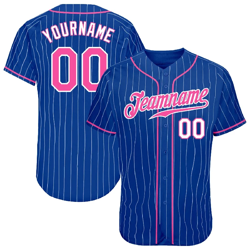 Custom Royal White Pinstripe Pink-White Authentic Baseball Jersey