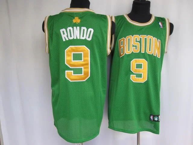 Celtics 9 Rajon Rondo Green Gold Number Basketball Jerseys