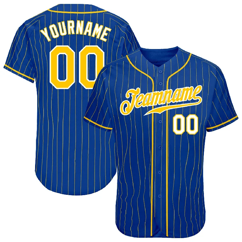 Custom Royal Gold Pinstripe Gold-White Authentic Baseball Jersey