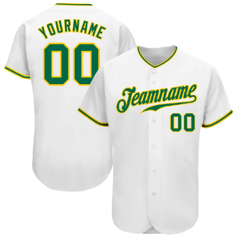 Custom White Kelly Green-Gold Authentic Baseball Jersey