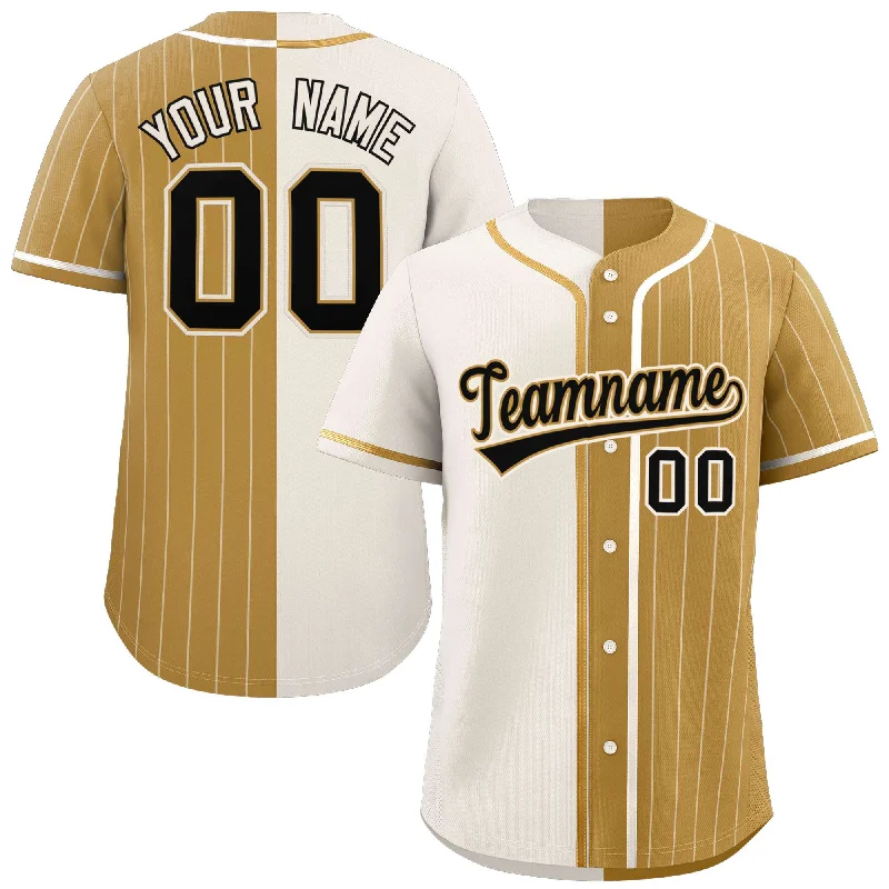 Custom Cream Old Gold Stripe-Solid Combo Fashion Authentic Baseball Jersey