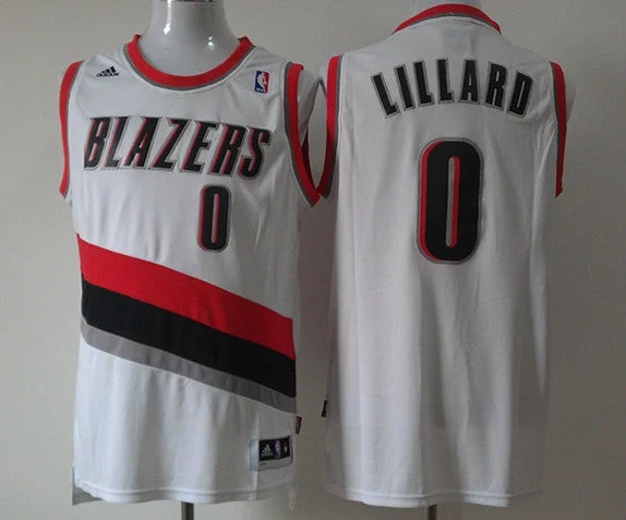 Blazers 0 Lillard White Basketball Jerseys