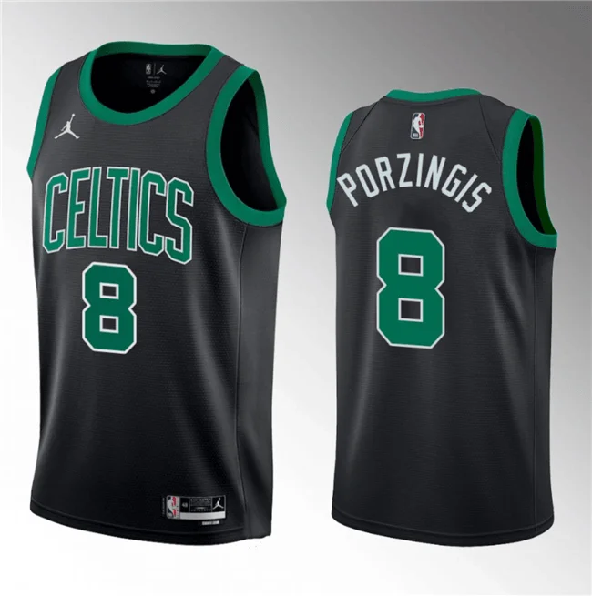 Men's Boston Celtics #8 Kristaps Porzingis Black 2023 Draft Statement Edition Stitched Basketball Basketball Jersey