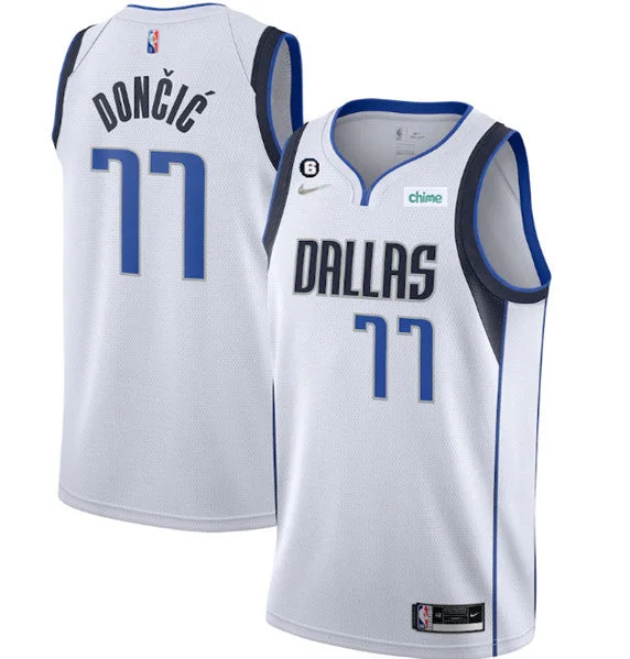 Men's Dallas Mavericks #77 Luka Doncic White No.6 Patch Stitched Basketball Jersey