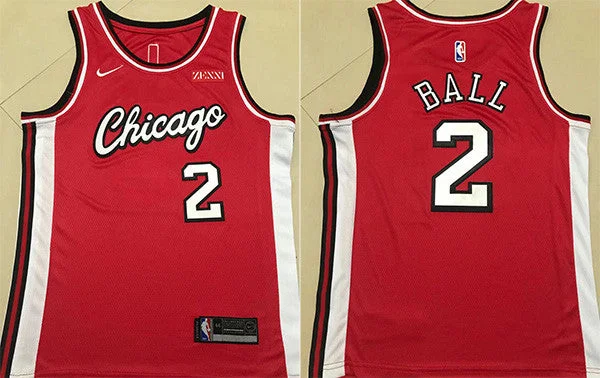 Men's Chicago Bulls #2 Lonzo Ball 75th Anniversary Red Stitched Basketball Basketball Jersey