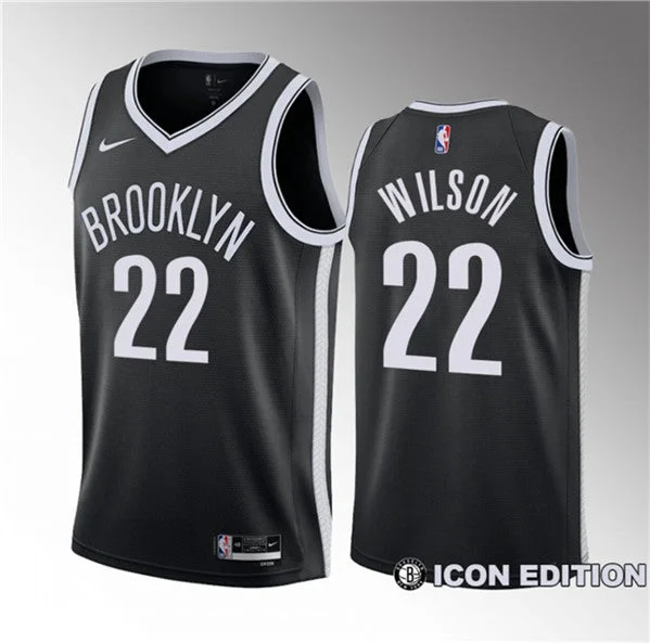 Men's Brooklyn Nets #22 Jalen Wilson Black 2023 Draft Icon Edition Stitched Basketball Basketball Jersey