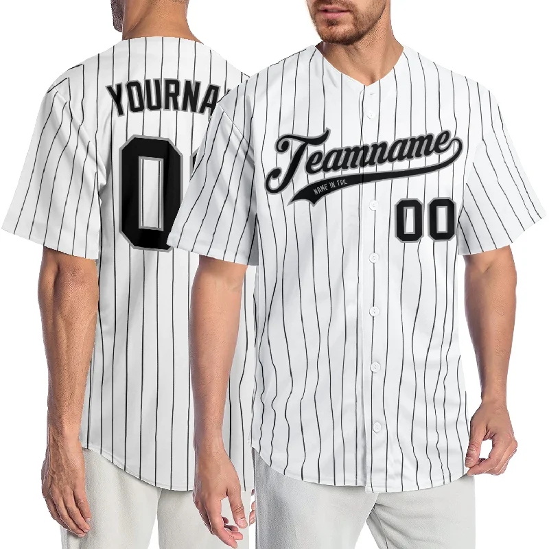 Custom White Black Pinstripe Black-Gray Authentic Baseball Jersey