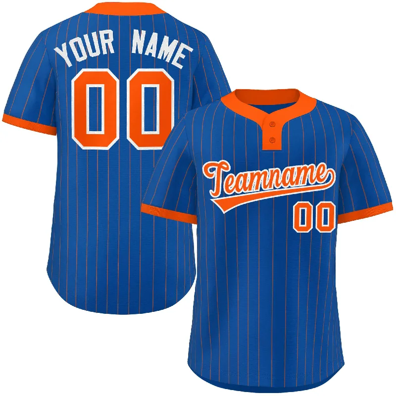 Custom Royal Orange Stripe Fashion Authentic Two-Button Baseball Jersey