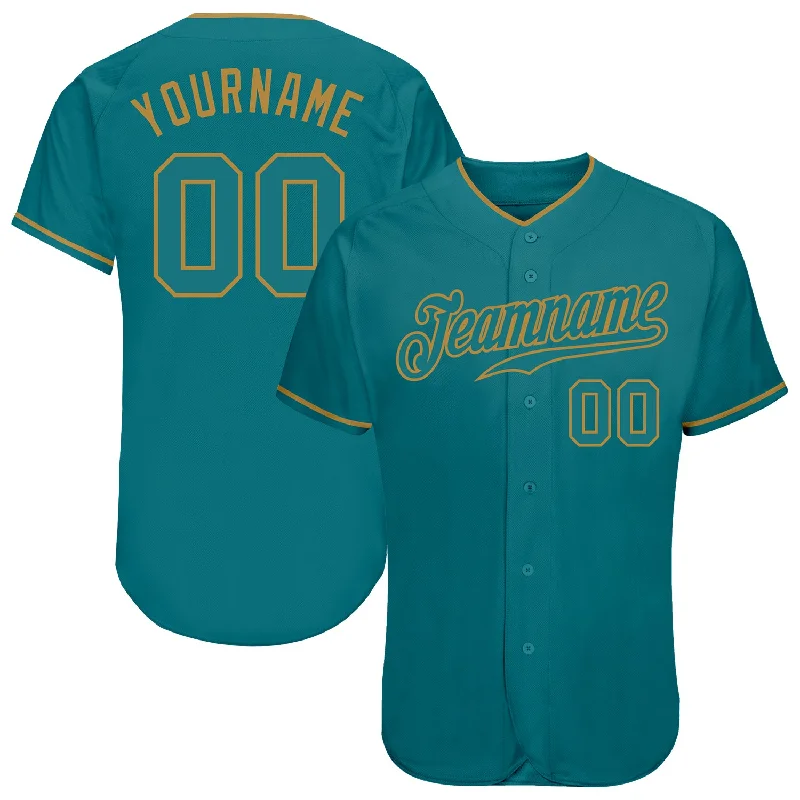 Custom Teal Teal -Old Gold Authentic Baseball Jersey