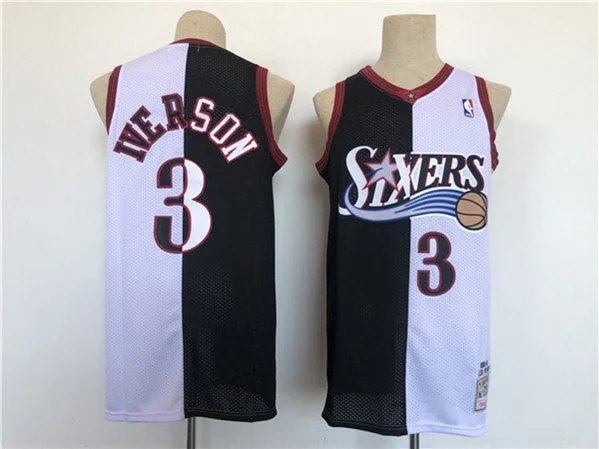 Men's Philadelphia 76ers #3 Allen Iverson White/Black Splite Throwback basketball Basketball Jersey