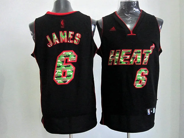 Heats 6 James Black Camo number Basketball Jerseys