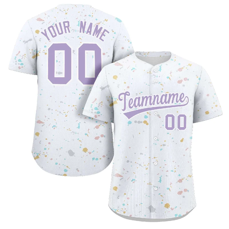 Custom White Purple Splash Graffiti Pattern Authentic Baseball Jersey