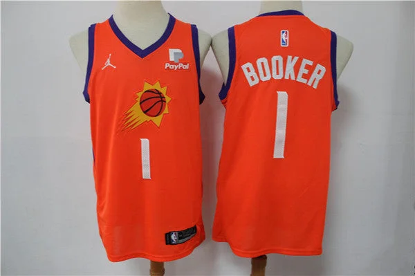 Men's Phoenix Suns #1 Devin Booker Orange Stitched Swingman Basketball Jersey