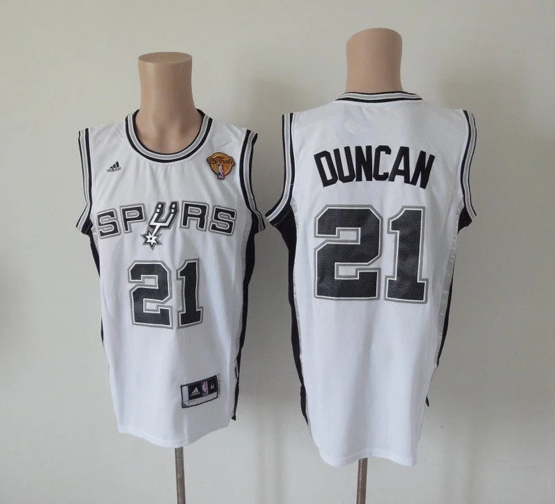 Spurs 21 Duncan White 2013 Final Patch Cotton Basketball Jerseys