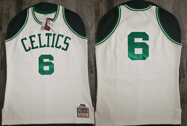 Men's Boston Celtics #6 Bill Russell 1962-63 White Throwback basketball Basketball Jersey