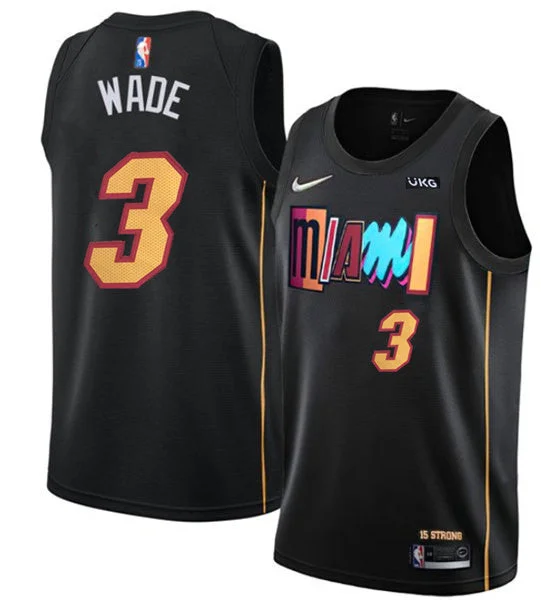 Men's Miami Heat #3 Dwyane Wade Black 75th Anniversary 2021/2022 City Edition Stitched Basketball Jersey