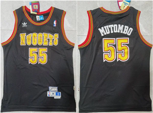 Men's Denver Nuggets #55 Dikembe Mutombo Black Throwback Stitched Basketball Jersey